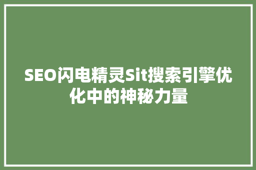 SEO闪电精灵Sit搜索引擎优化中的神秘力量
