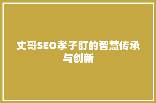 丈哥SEO孝子盯的智慧传承与创新