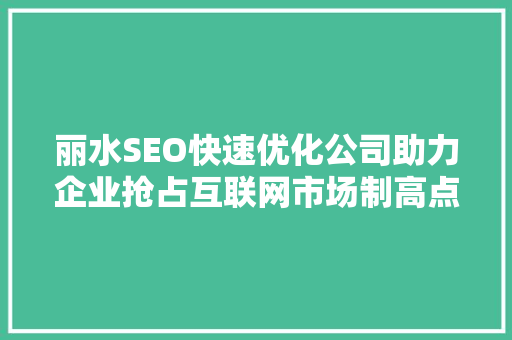 丽水SEO快速优化公司助力企业抢占互联网市场制高点