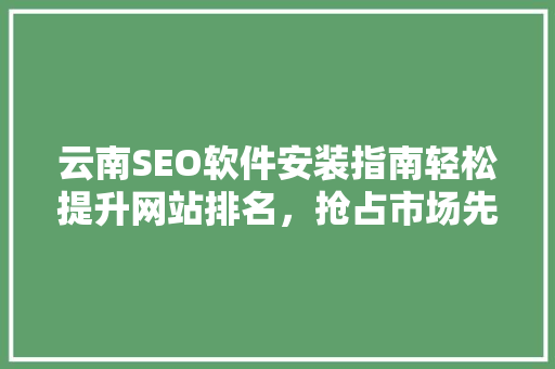 云南SEO软件安装指南轻松提升网站排名，抢占市场先机