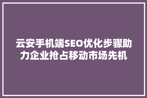 云安手机端SEO优化步骤助力企业抢占移动市场先机