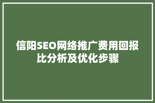 信阳SEO网络推广费用回报比分析及优化步骤