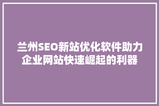 兰州SEO新站优化软件助力企业网站快速崛起的利器