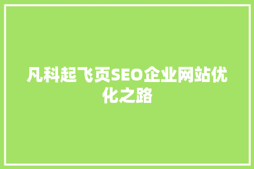 凡科起飞页SEO企业网站优化之路  第1张