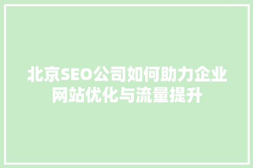 北京SEO公司如何助力企业网站优化与流量提升