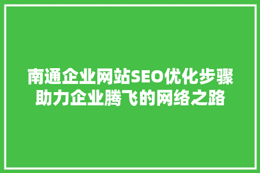 南通企业网站SEO优化步骤助力企业腾飞的网络之路