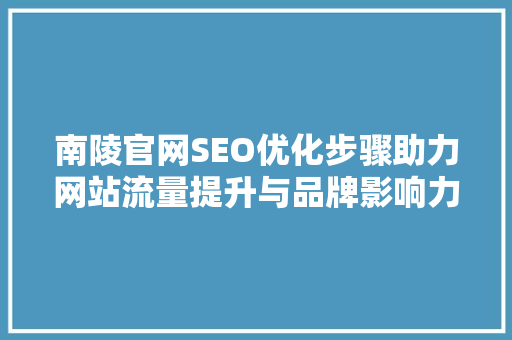 南陵官网SEO优化步骤助力网站流量提升与品牌影响力增强