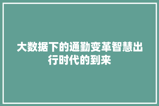 大数据下的通勤变革智慧出行时代的到来  第1张