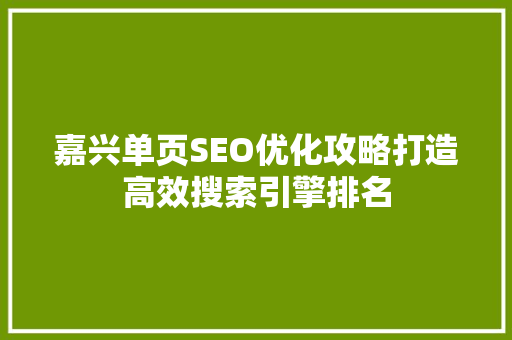 嘉兴单页SEO优化攻略打造高效搜索引擎排名