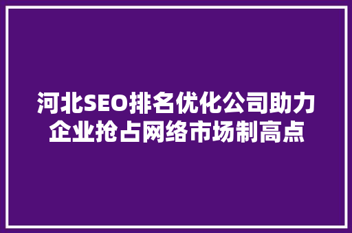 河北SEO排名优化公司助力企业抢占网络市场制高点