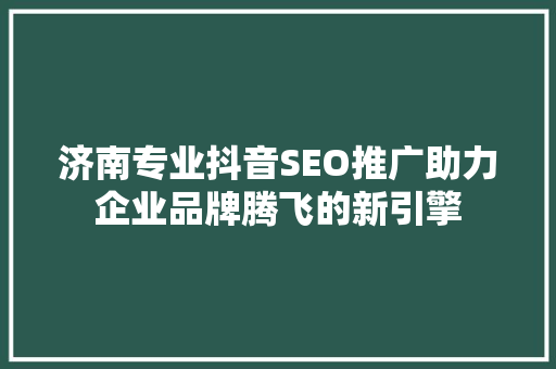 济南专业抖音SEO推广助力企业品牌腾飞的新引擎