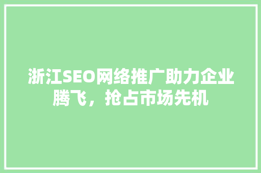 浙江SEO网络推广助力企业腾飞，抢占市场先机