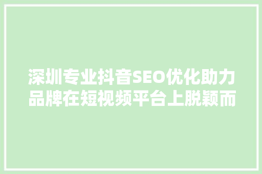 深圳专业抖音SEO优化助力品牌在短视频平台上脱颖而出  第1张