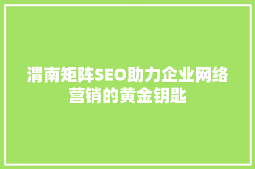 渭南矩阵SEO助力企业网络营销的黄金钥匙