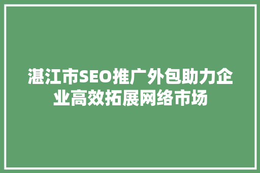 湛江市SEO推广外包助力企业高效拓展网络市场
