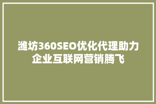 潍坊360SEO优化代理助力企业互联网营销腾飞