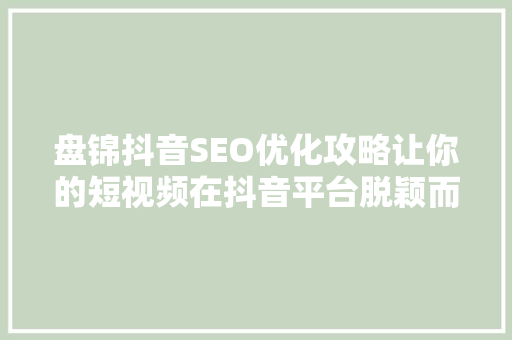 盘锦抖音SEO优化攻略让你的短视频在抖音平台脱颖而出