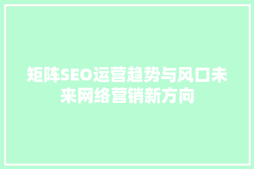 矩阵SEO运营趋势与风口未来网络营销新方向