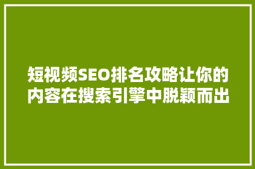 短视频SEO排名攻略让你的内容在搜索引擎中脱颖而出