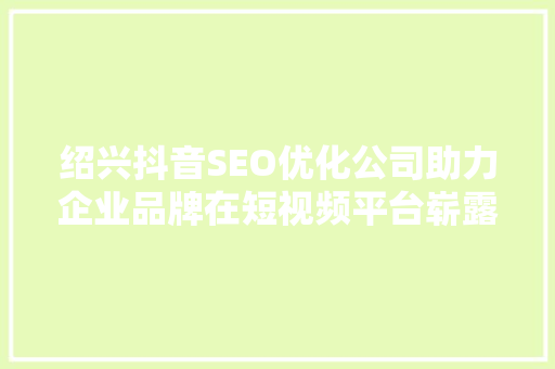 绍兴抖音SEO优化公司助力企业品牌在短视频平台崭露头角