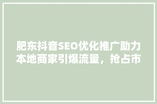 肥东抖音SEO优化推广助力本地商家引爆流量，抢占市场先机