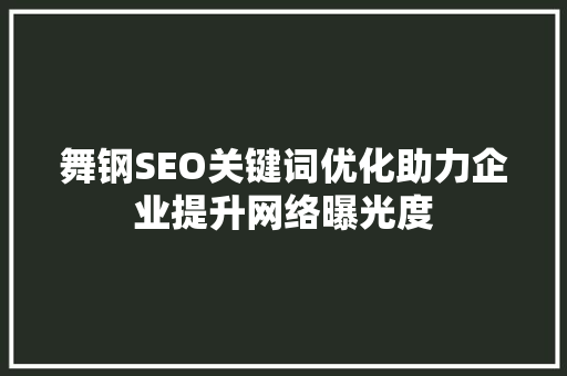 舞钢SEO关键词优化助力企业提升网络曝光度  第1张