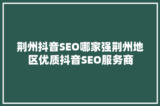 荆州抖音SEO哪家强荆州地区优质抖音SEO服务商  第1张