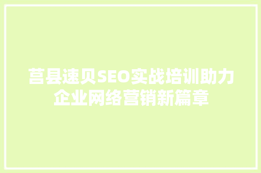 莒县速贝SEO实战培训助力企业网络营销新篇章