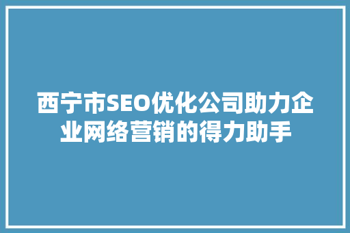 西宁市SEO优化公司助力企业网络营销的得力助手
