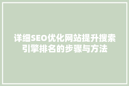 详细SEO优化网站提升搜索引擎排名的步骤与方法