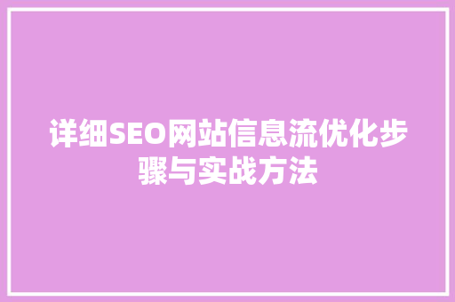 详细SEO网站信息流优化步骤与实战方法