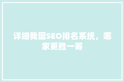 详细我国SEO排名系统，哪家更胜一筹
