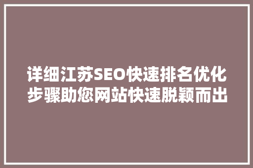 详细江苏SEO快速排名优化步骤助您网站快速脱颖而出