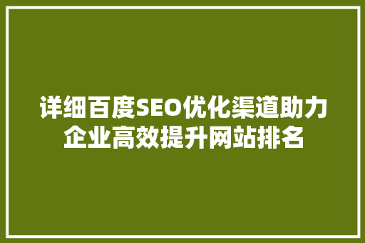 详细百度SEO优化渠道助力企业高效提升网站排名