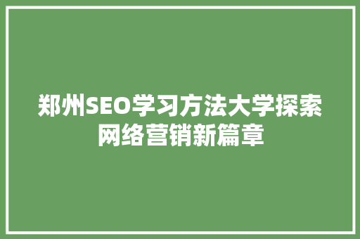 郑州SEO学习方法大学探索网络营销新篇章