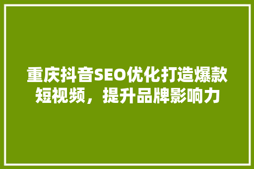 重庆抖音SEO优化打造爆款短视频，提升品牌影响力  第1张