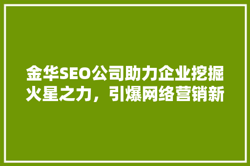 金华SEO公司助力企业挖掘火星之力，引爆网络营销新篇章