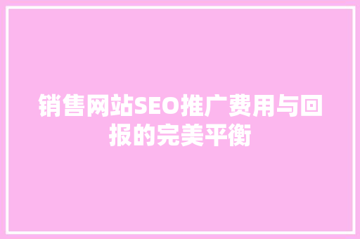 销售网站SEO推广费用与回报的完美平衡