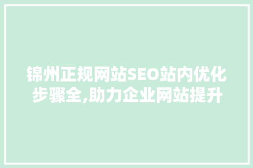 锦州正规网站SEO站内优化步骤全,助力企业网站提升排名