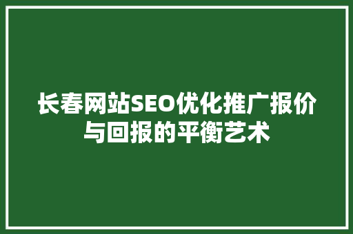 长春网站SEO优化推广报价与回报的平衡艺术