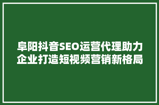 阜阳抖音SEO运营代理助力企业打造短视频营销新格局