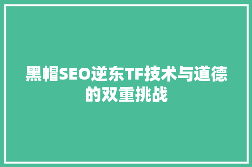 黑帽SEO逆东TF技术与道德的双重挑战