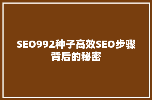 SEO992种子高效SEO步骤背后的秘密