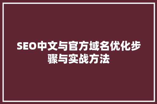 SEO中文与官方域名优化步骤与实战方法
