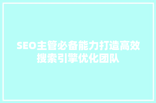 SEO主管必备能力打造高效搜索引擎优化团队
