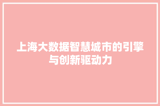 上海大数据智慧城市的引擎与创新驱动力