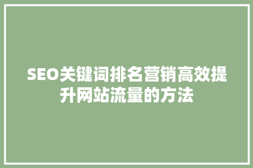 SEO关键词排名营销高效提升网站流量的方法