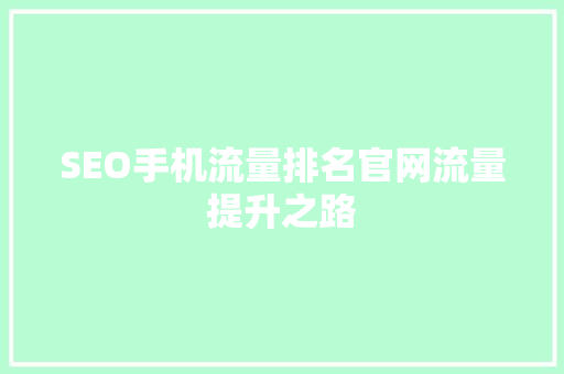 SEO手机流量排名官网流量提升之路