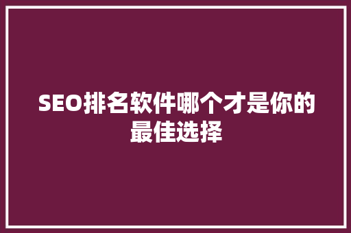 SEO排名软件哪个才是你的最佳选择