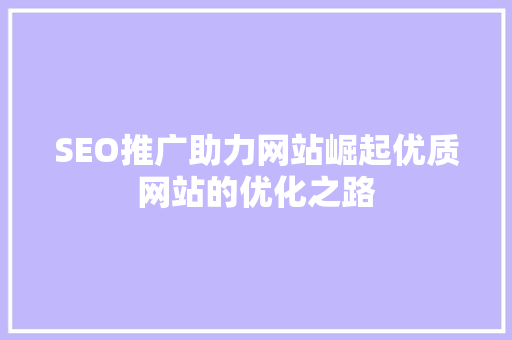 SEO推广助力网站崛起优质网站的优化之路